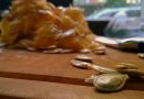 Cutting Board with Pumpkin Meats and Seeds