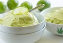 A bowl of bright green insfused ice cream is perfect for the summer.